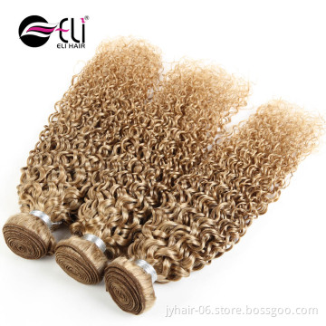 Honey Blonde Color 27 Curly Weave Brazilian Hair Platinum Blonde Human Hair Extension Braiding